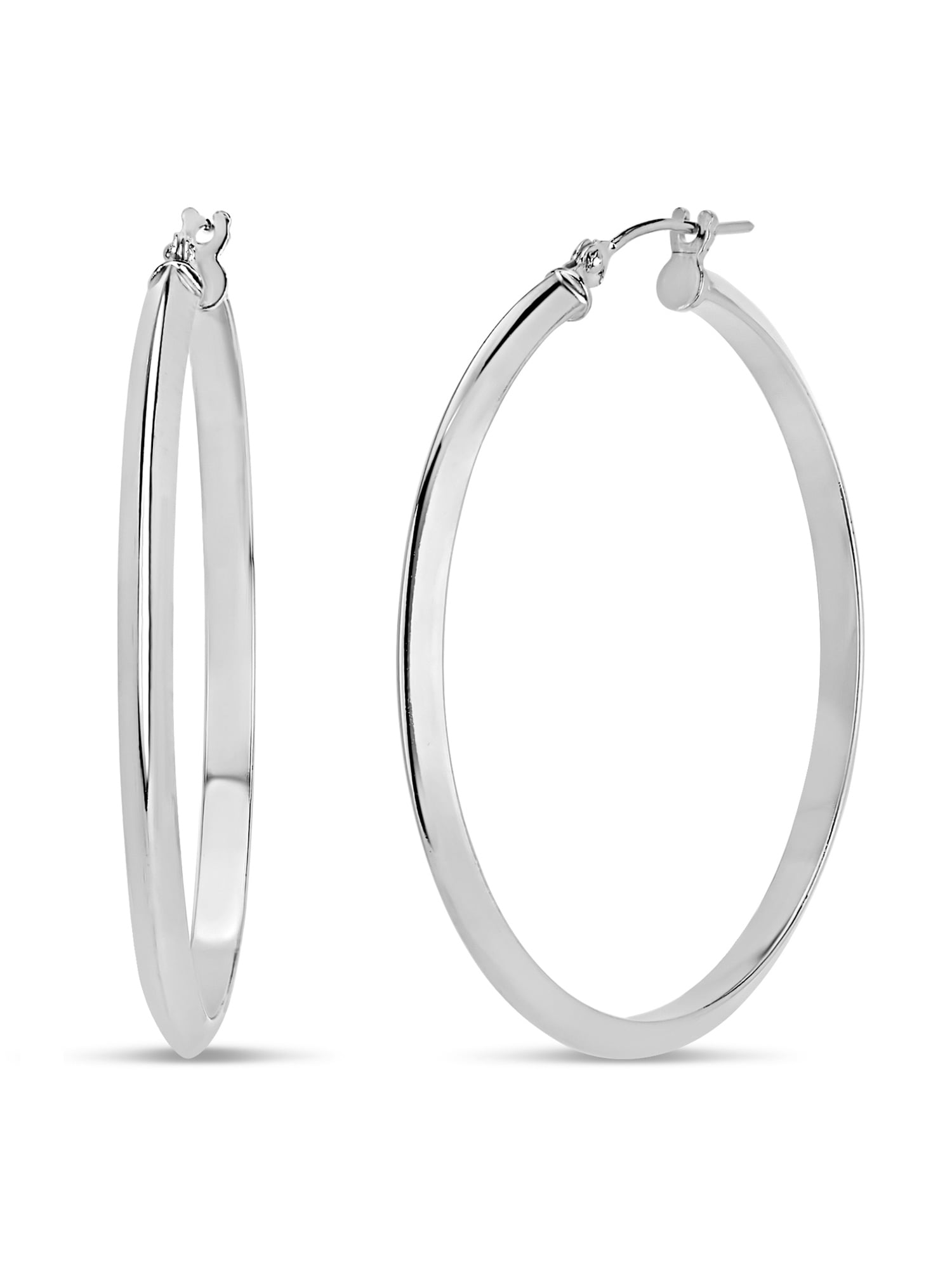 925 Sterling Silver Wide Square Edge Square Hooped Earrings    30 x 19 x 5 mm 
