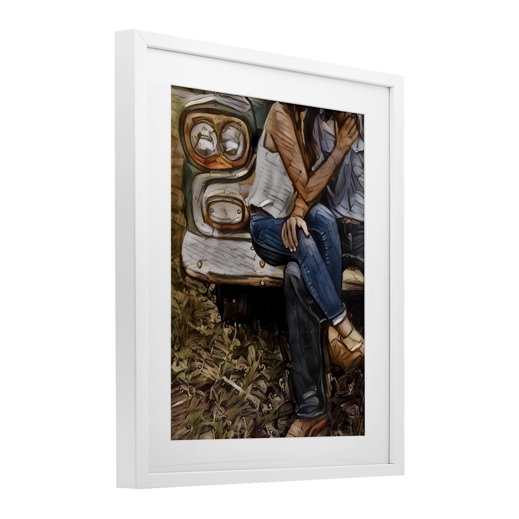 Crossed Legs & Trucks White Framed Print Under Glass, design by Jesse Keith
