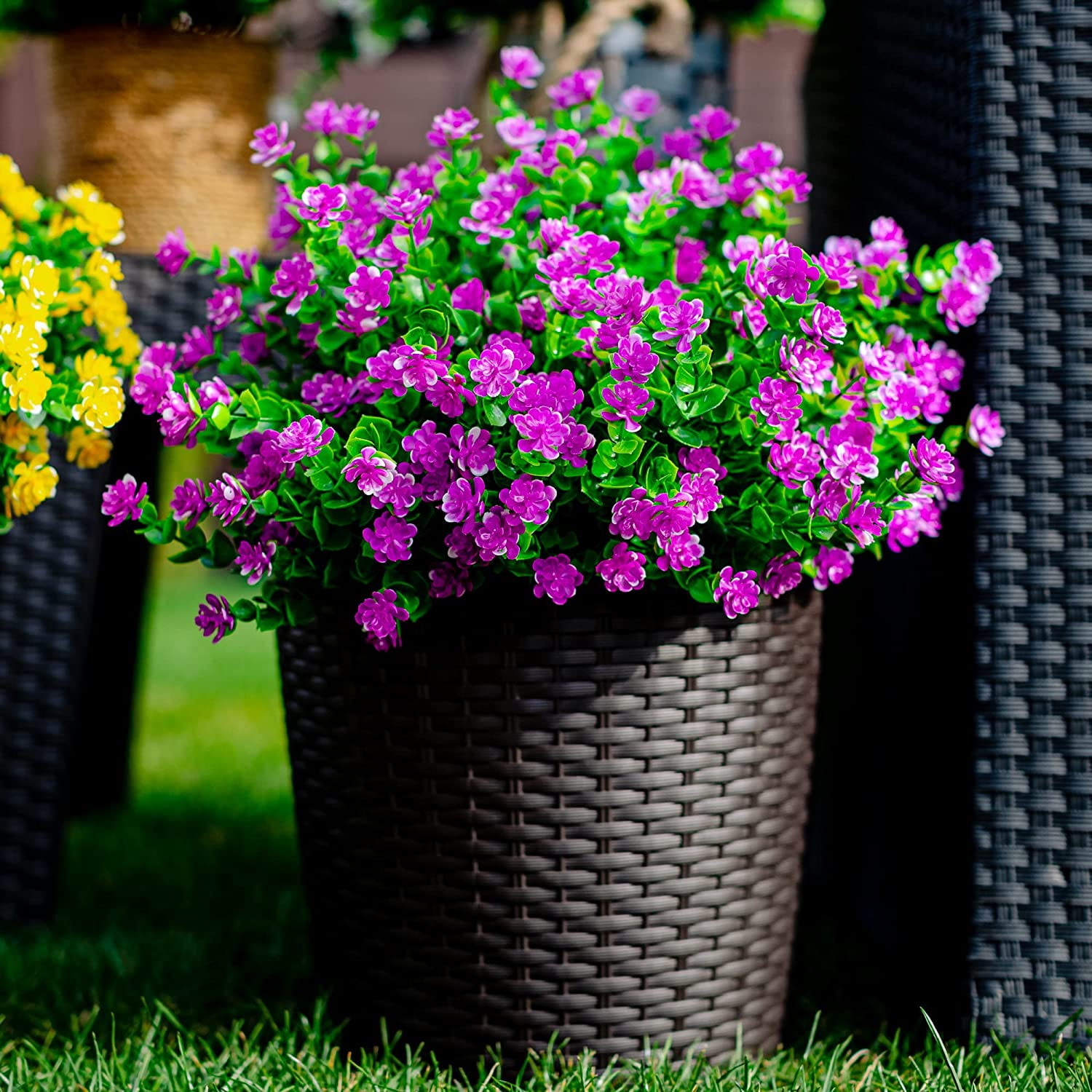 Viworld Artificial Flowers for Outdoors UV Resistant - 12 PCS Bundles Faux Fake Outdoor Plants Plastic Flowers Bushes Shrubs No Fade Artificial Greenery Home Porch Stems Window Box Decor(Magenta)