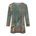 thumbnail image 2 of Green Plus Size Blouses for Women, 3/4 Sleeve Juniors Tops, Work Polyester Lightweight Button Down Shirt Women, Women's Fashion Button Up Three Quarter Sleeve T Shirt Printed Top, 2 of 5