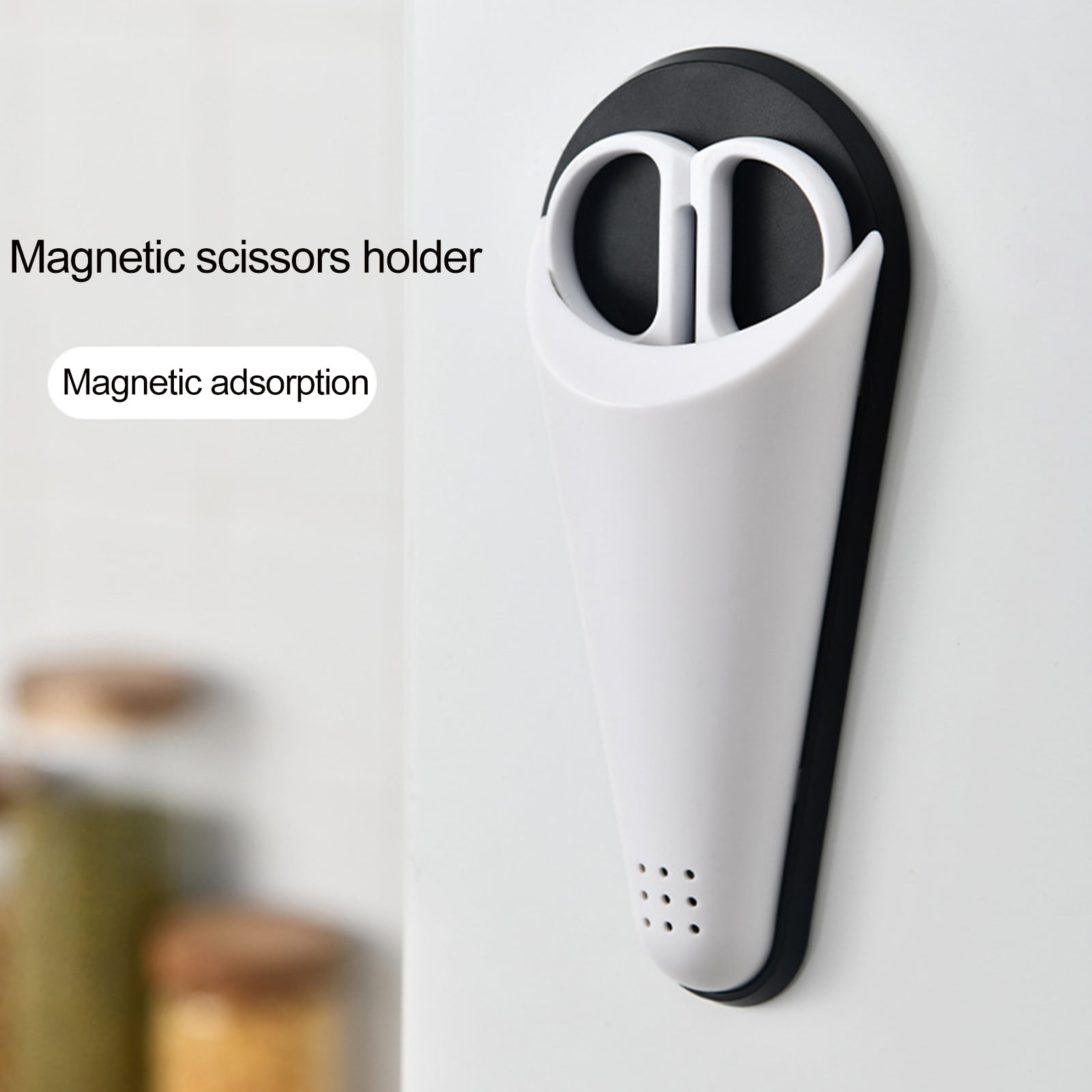 Frogued Magnetic Scissors Holder Detachable Refrigerator Magnetic Scissors  Storage Box for Home Kitchen (Black White) 