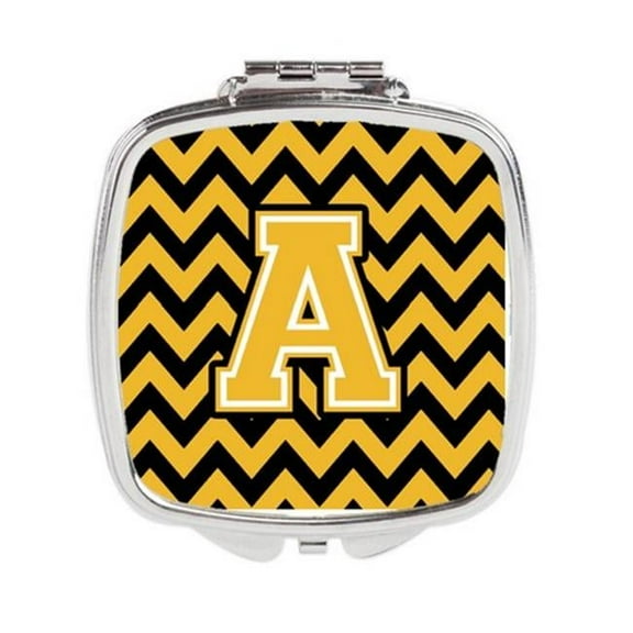Letter A Chevron Black & Gold Compact Mirror - 3 x 0.3 x 2.75 in.
