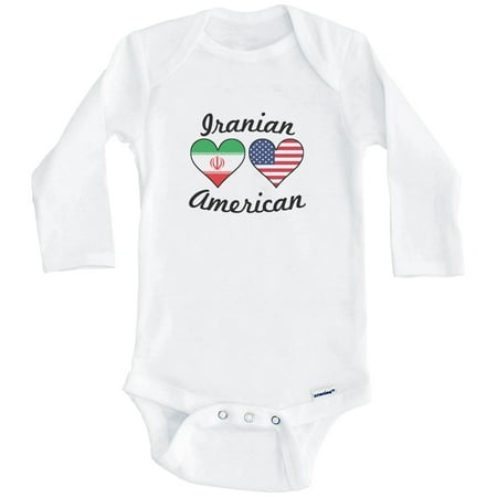 

Iranian American Flag Hearts Iran One Piece Baby Bodysuit (Long Sleeve) 6-9 Months White