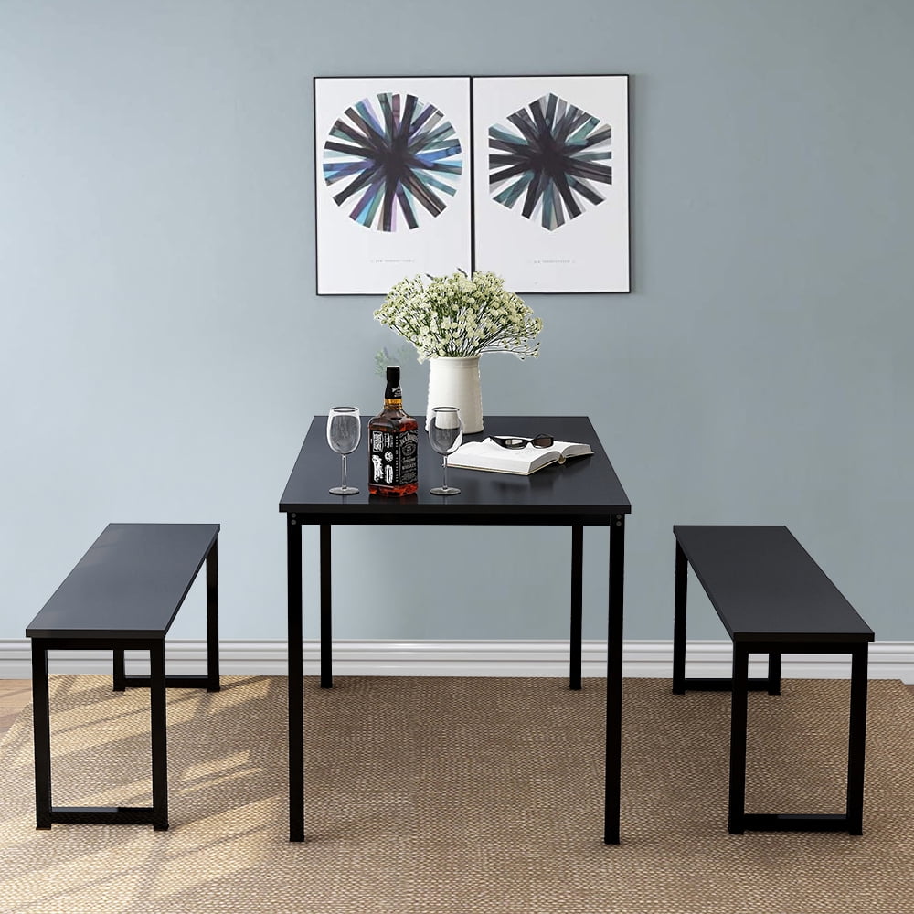 dining table set with 2 benches btmway 3piece industrial farmhouse dining  room table and chairs dining set contemporary rectangle kitchen breakfast