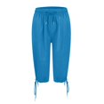 thumbnail image 5 of HKYNLAG Women's Bermuda Shorts Knee Length Elastic Waist Drawstring Linen Lightweight Summer Long Shorts with Pockets Blue L, 5 of 7