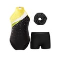 thumbnail image 3 of Aislor Girls Sleeveless Gymnastics Leotard Ballet Dance Unitard with Shorts and Hair Band Set Yellow&Black 12, 3 of 7