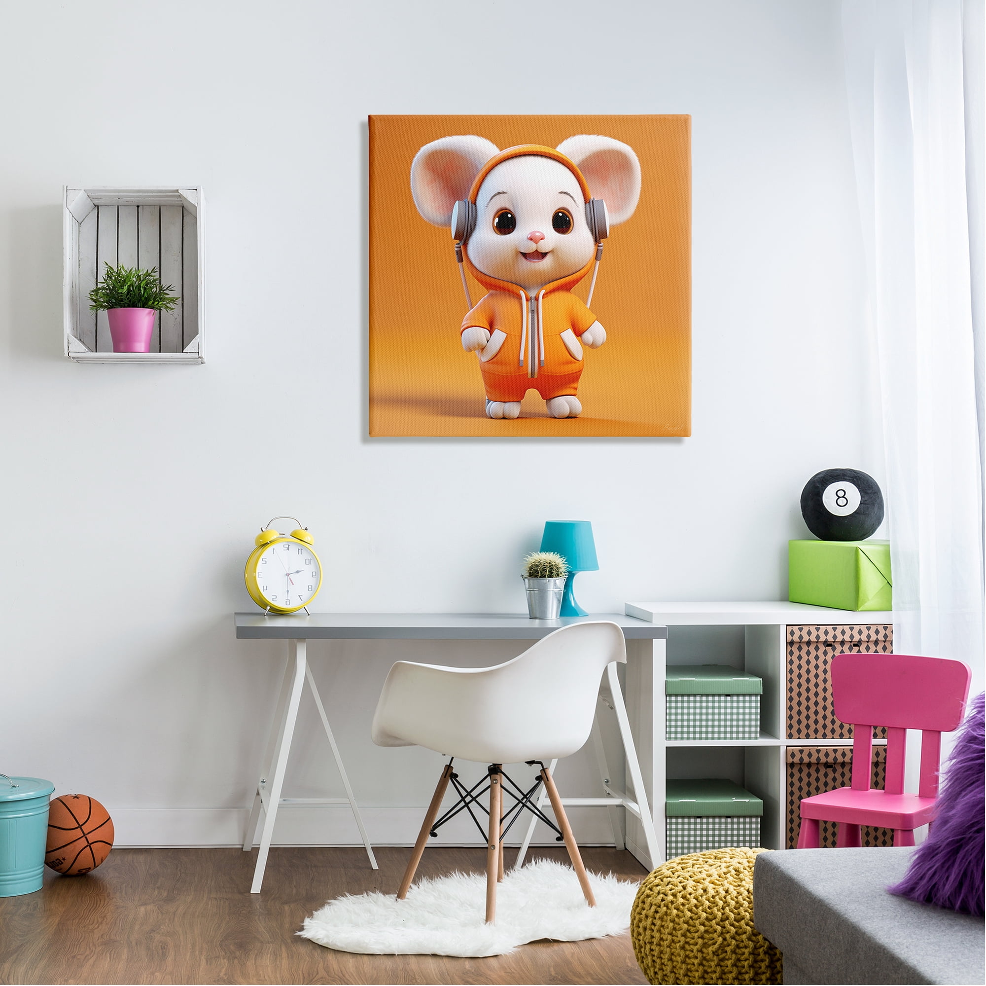 Stupell Industries Mouse with Headphones Animals & Insects Painting Gallery Wrapped Canvas Art Print Wall Art, 30 x 30