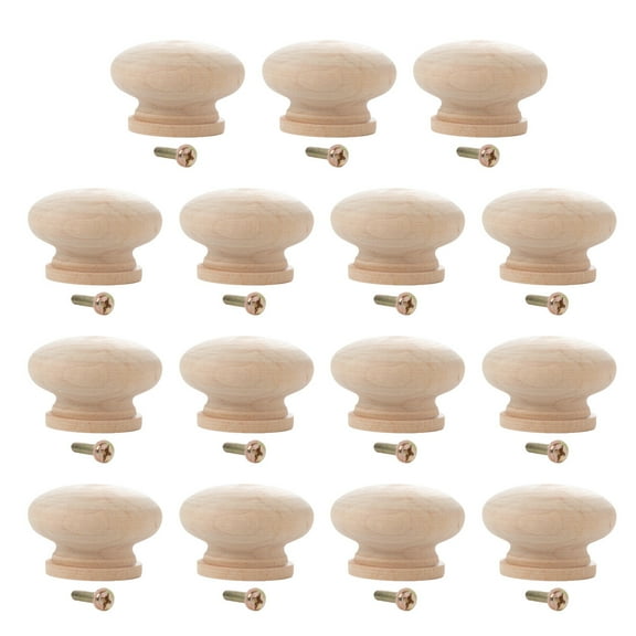 15PCS Round Wooden Drawer Knobs Beech Cabinet Pull Handles Single Hole Circular Furniture Handles for Home and Office Use