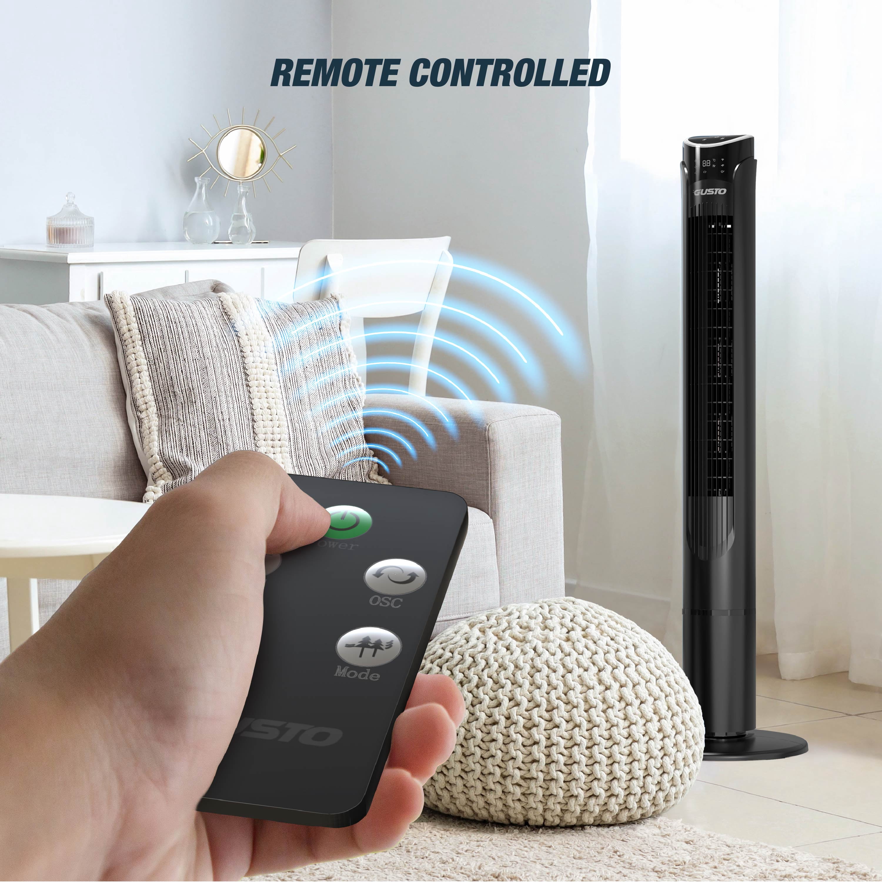 Tzumi 40" Smart Tower Fan, Bladeless Oscillating Standing Floor Fan with Remote, LED Display, and WiFi Function, Black