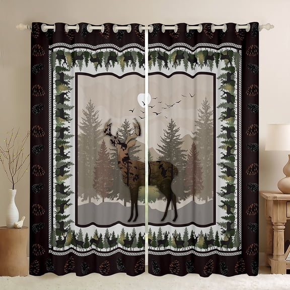 jejeloiu Wildlife Deer Animals Black Out Curtains,Rustic Farmhouse Cabin Curtains Pack of 2 (42x63 Each),Kawaii Pine Cone Bedroom Curtains For Girls Boys,Ultra Soft Home Decor