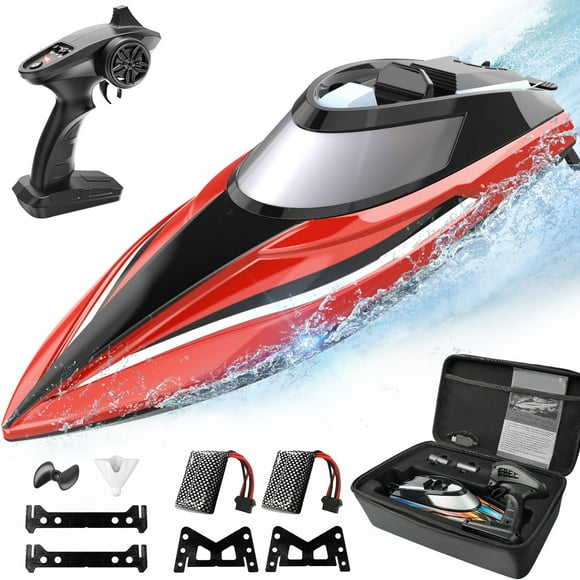 ALPHAREV RC Boats for Adults & Kids - R308 32+ KPH Fast Remote Control Boat for Pool & Lake with Portable Suitcase, Self-Righting, One Key Demo, 2.4G