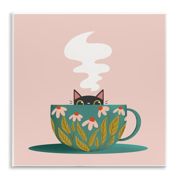 Stupell Industries Cat Peeking Over Teacup Animals Painting Unframed Art Print Wall Art, 12 x 12