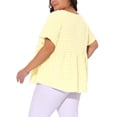 thumbnail image 3 of Agnes Orinda Women's Plus Size Gingham Tops Plaid Peplum Button Decor V Neck Short Sleeve Casual Babydoll Blouse 2X Butter Yellow, 3 of 6