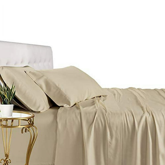 Royal Tradition Draps en Viscose de Bambou, Grand Olympique, Mer Solide, Ensemble de Draps Super Doux et Frais 4 Pcs