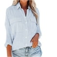 thumbnail image 2 of Tops for Women Trendy Viikei Womens Tops Trendy,Women's Casual Loose Striped 3/4 Sleeve Shirt Women's Loose Top 3/4 Sleeve V-neck Top/shirt Long Sleeved V-neck Top/shirt Blue L, 2 of 6