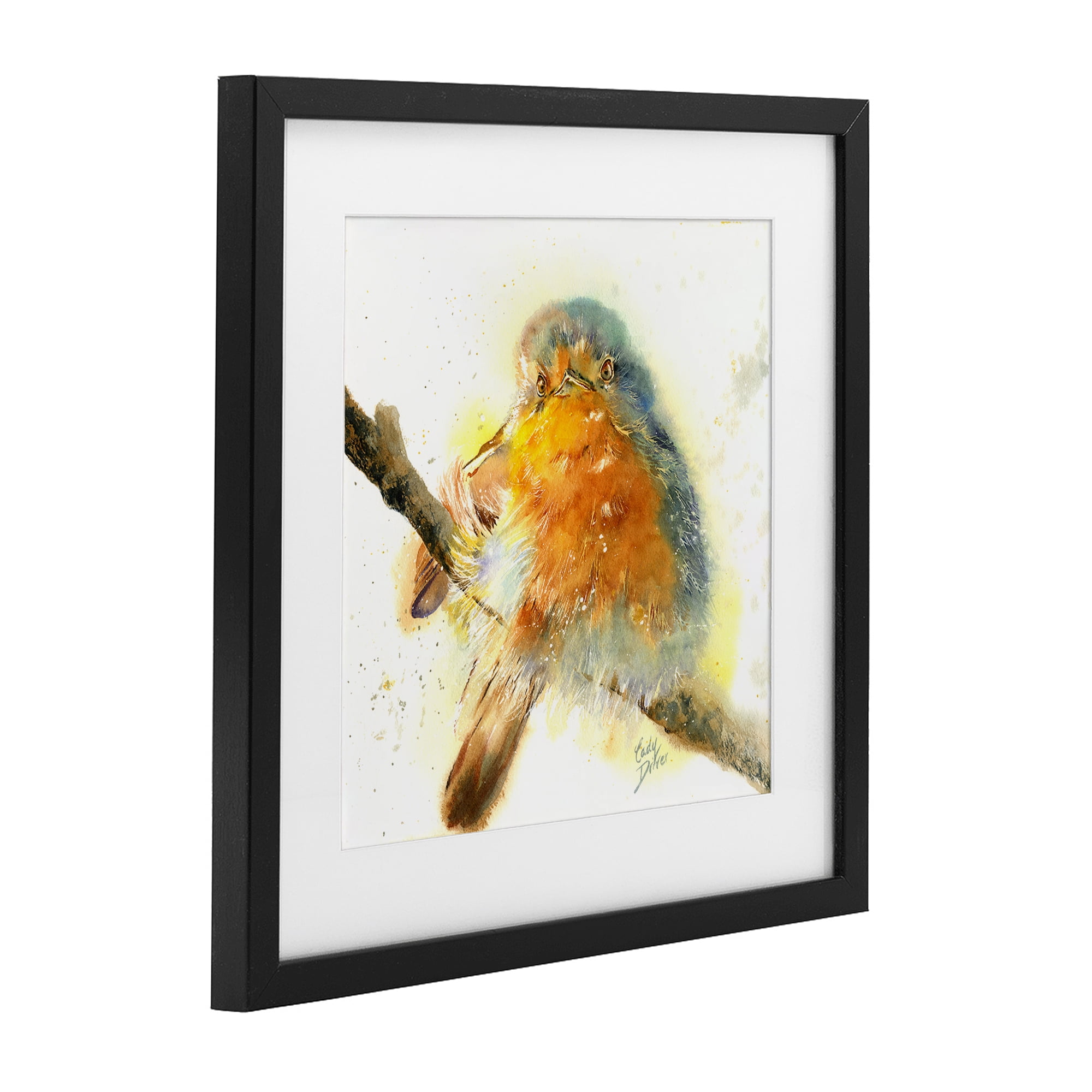Stupell Industries Seated Songbird Watercolor Black Framed Print Under Glass, design by Cady Driver
