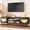 Natural Walnut, variant on 70" TV Stand for 55/65/75 Inch TV, Faux Marble Top Entertainment Center with Slatied Sliding Door & LED Lights, Mid Century Modern Style, Low TV Console with Glass Shelves for Bedroom