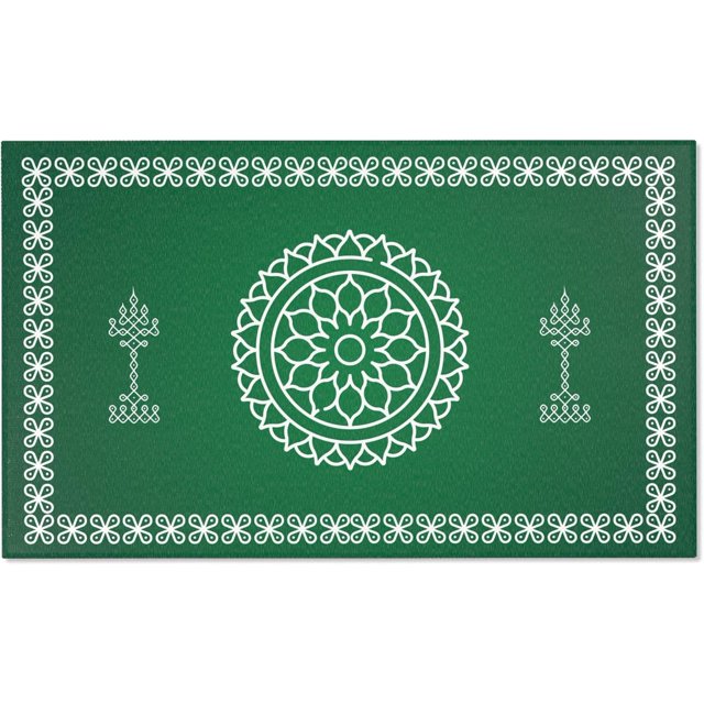 Indian Dot Kolam Area Rug, 5x3 ft, Unique Indian Pattern Floor Mat, Ethnic Home Decor, Non-Slip Rug Pad