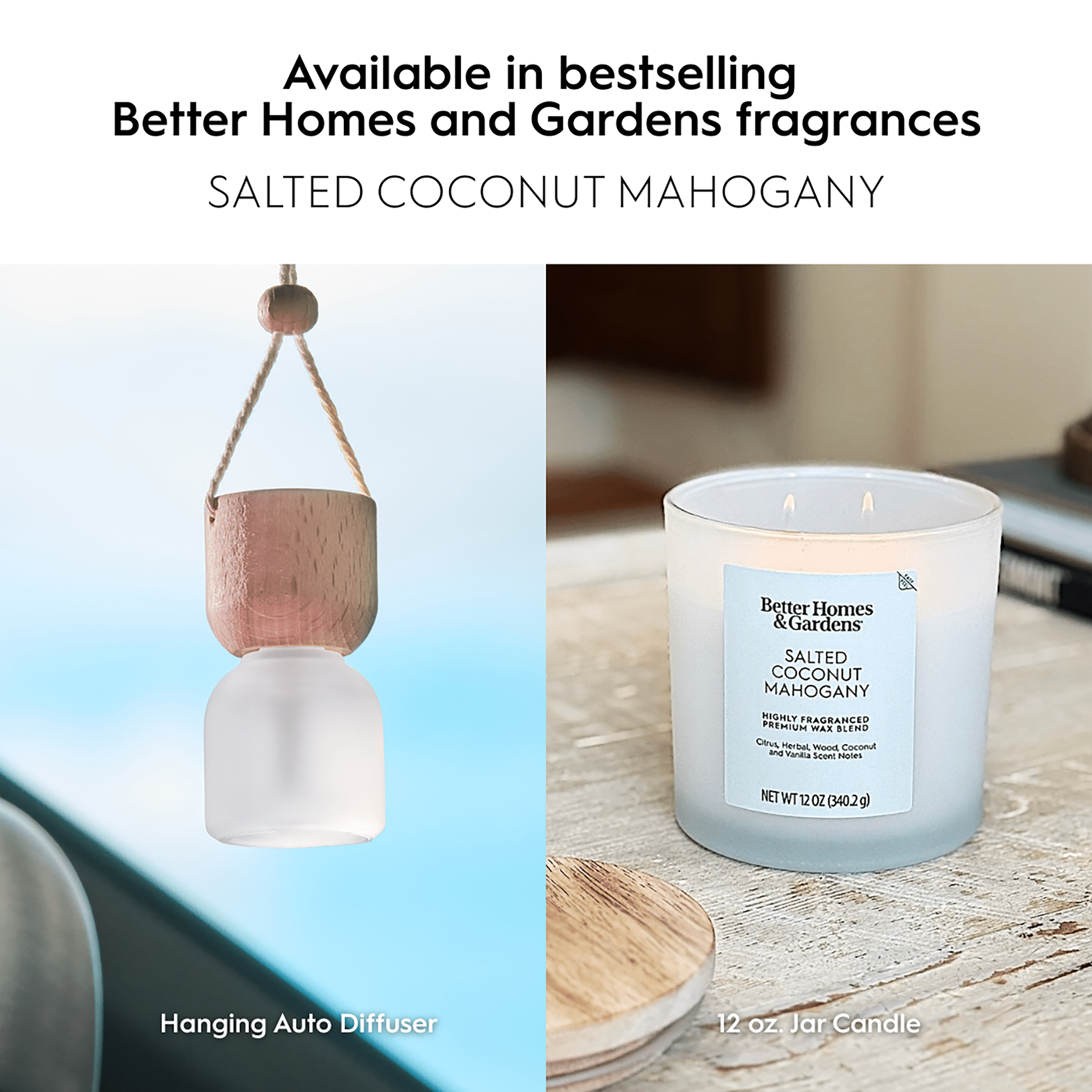 Better Homes & Gardens Salted Coconut Mahogany Scented Hanging Car Diffuser, 0.3 fl (8 ml)