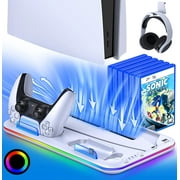 PS5 Stand with Cooling Fan with Dual Controller Charging Station for 2020 Playstation 5 Gaming Console,BEBONCOOL PS5 Accessories with RGB LED lights-White