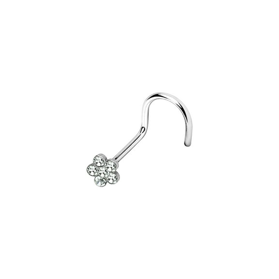 Nose Screw with Clear Gem Paved Flower 18 Gauge 6mm