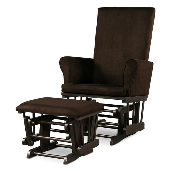 Gymax Glider and Ottoman Cushion Set Wooden Baby Nursery Rocking Chair Brown