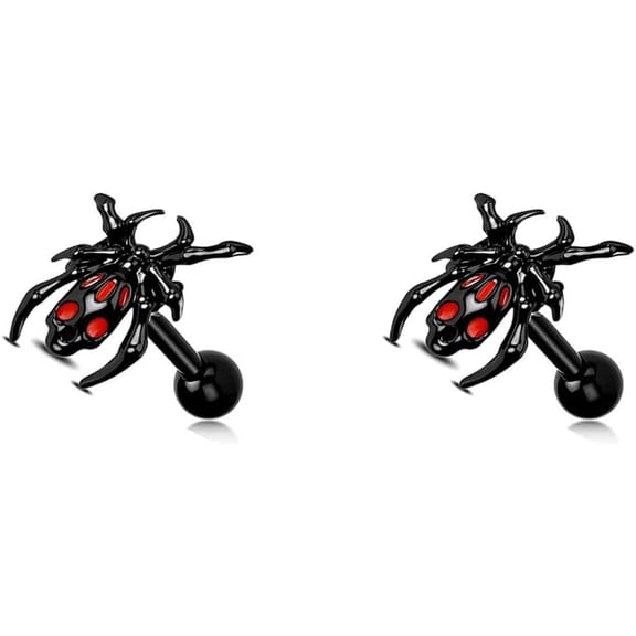 16G Black Spider Stud Earrings for Women Men Stainless Steel Gothic Halloween Skeleton Skull Earrings Cartilage Tragus Piercing Studs