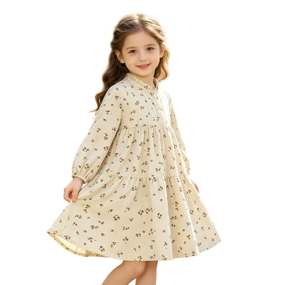 SUYIDA Cozy Autumn Girls Long Sleeve Dress, Elegant Everyday Wear for Kids, Soft Comfortable Casual Fall Outfit