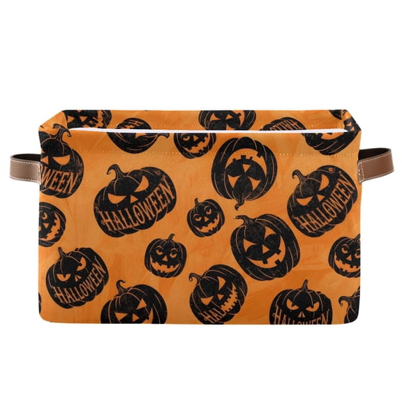 Black Halloween Pumpkin Foldable Storage Large Fabric Storage Baskets Organizer Storage Bins with Handles for Home Office