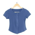 thumbnail image 4 of ZHYou Womens Zip Up Short Sleeve Tops,Active Slim Fit Stretchy Knit Ribbed Tees Round Neck Sport T-Shirts,Navy,XL, 4 of 4