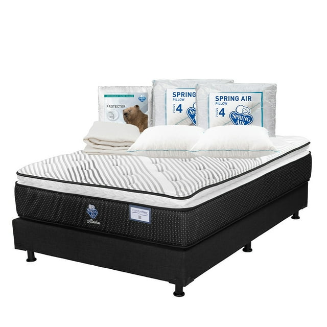 Colchón Matrimonial Alaska Spring Air + Box + 2 Almohadas + 1 Protector de colchón