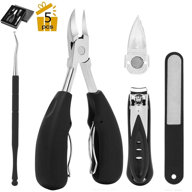 Herramientas para uñas encarnadas, 5 cortaúñas para uñas gruesas o encarnadas, mango de agarre suave con limpiador y lima de uñas, kit profesional de pedicura.