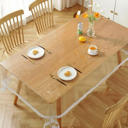 

Vinyl PVC Rectangle Lace Tablecloth Fall Waterproof Clear Table Cloths with Lace Macrame Border for Christmas Autumn Kitchen Home Dining Outdoor Indoor Holiday Decor (Champagne 59 x 59Inch)