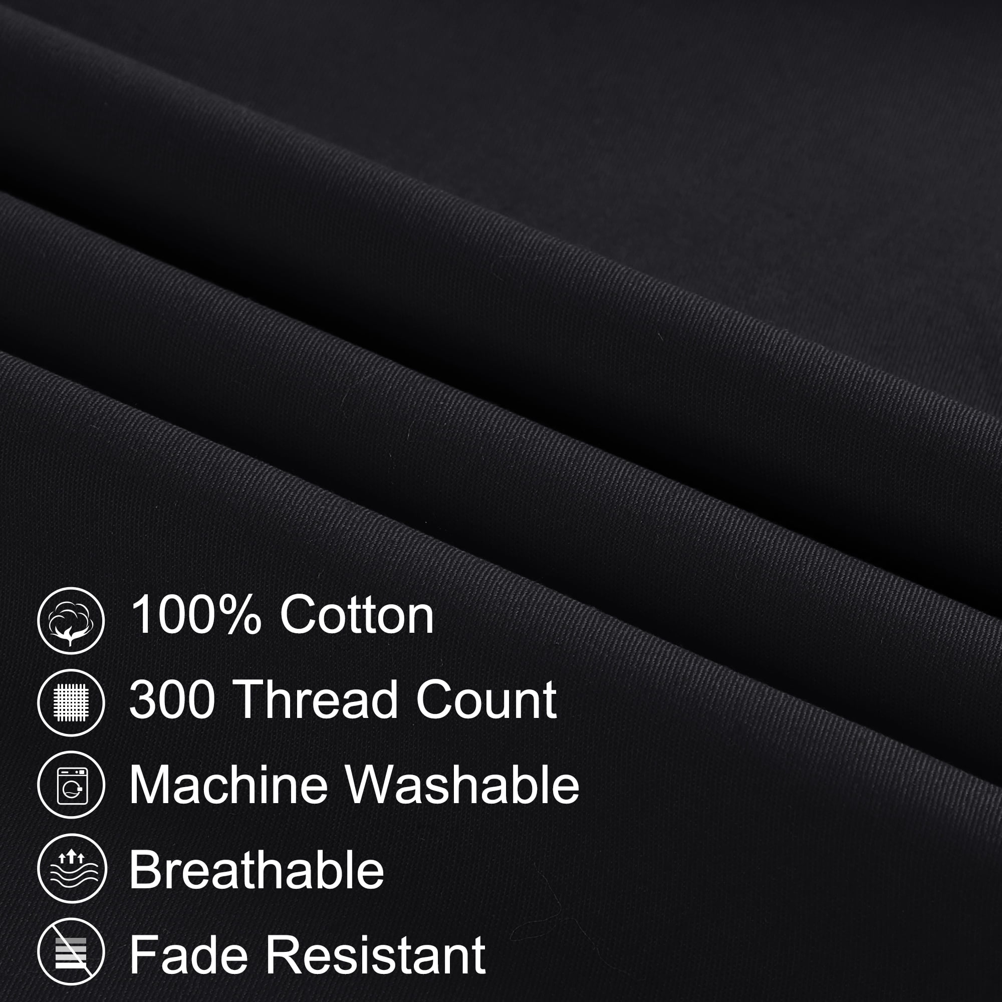 3 Pack Breathable Egyptian Cotton Body Pillow Covers, 20" x 48", Black