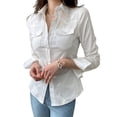 thumbnail image 2 of Women Button Down Shirts Long Sleeve Collared Office Work Blouses Beach Tops with Pockets White S, 2 of 8