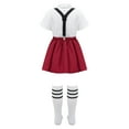 thumbnail image 2 of Alvivi Kids Schoolgirls Uniform Outfits Shirt Tops with Suspender Skirt Bowtie Socks Cosplay Costume Set Type B Burgundy 9-10, 2 of 7