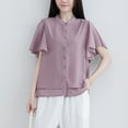 thumbnail image 6 of RYDCOT Womens Button Down Casual Chiffon Shirts Women's Spring Summer Tops 2025 Ruffle Short Sleeve Blouses Dressy Casual Fashion Women Clothes Flash&nbsp;Deals Purple, 6 of 8