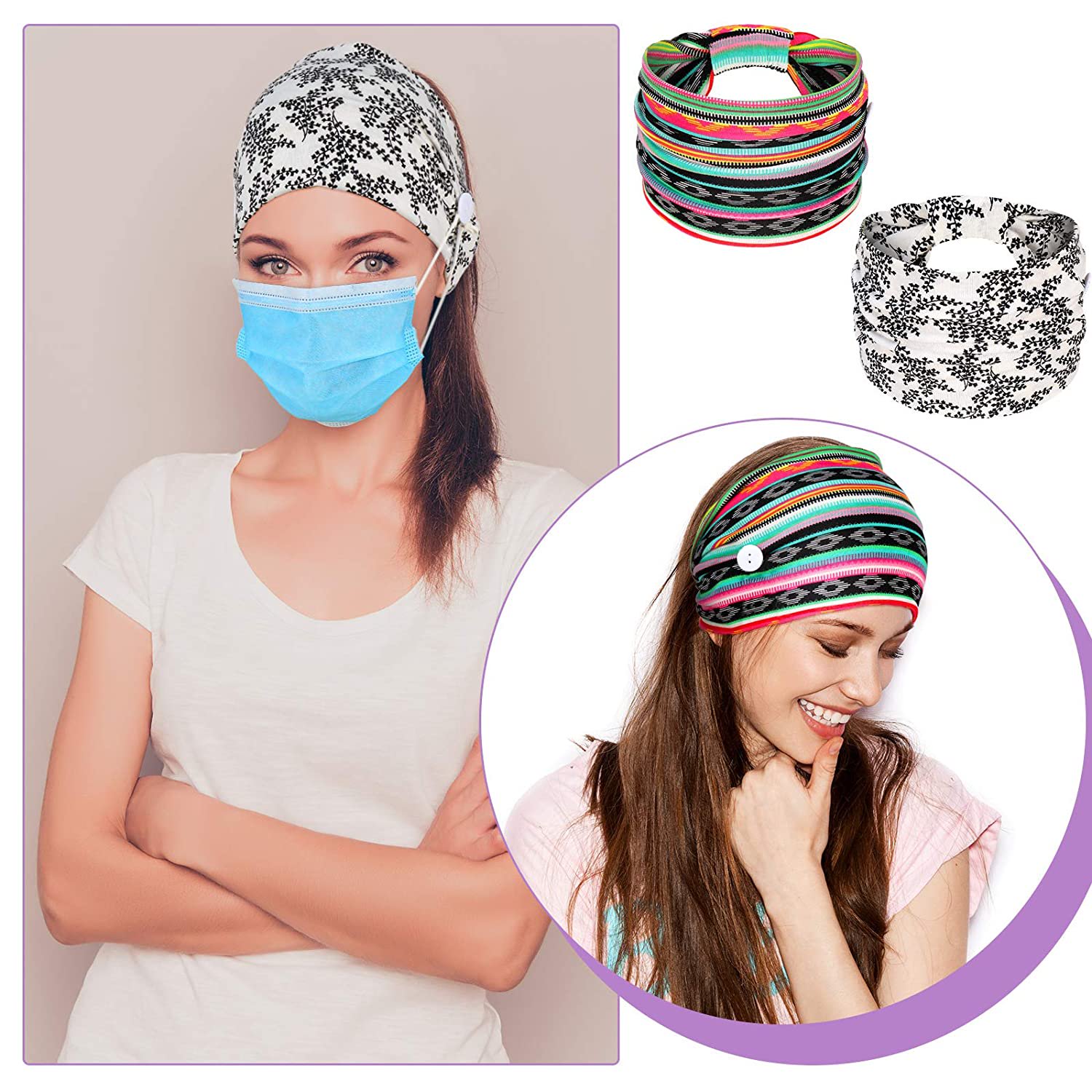 6 Pieces African Headband Bobo Wide Knot Turban Head Wraps 