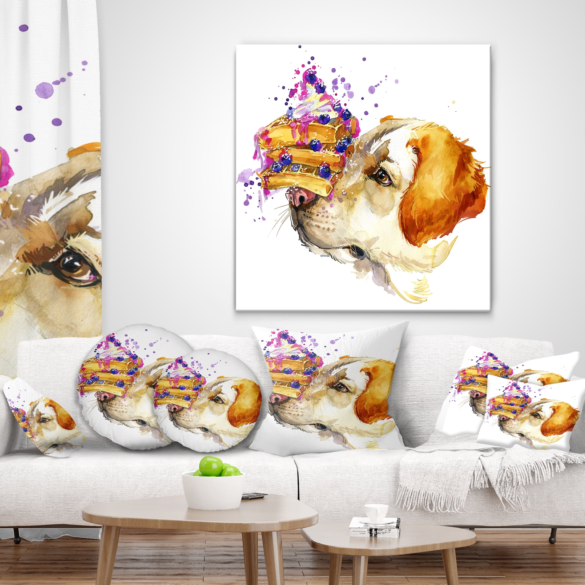 Designart Cute Labrador Dog Watercolor - Animal Throw Pillow - 16x16