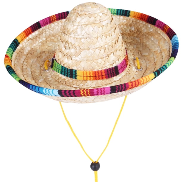 1 sombrero de paja trenzada transpirable, ajustable, con cordón, para verano, para mascotas al aire libre, talla M (beige).