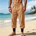 thumbnail image 5 of HOMADLES Mens Casual Linen Joggers Pants Elastic Waist Loose Fit Sports Pants Side Pocket Outdoor Athletic Pants Yellow Size L, 5 of 9