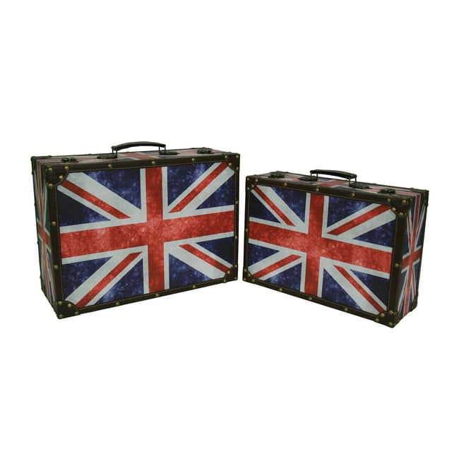 Set Of 2 Blue/Red British Flag Leather Suit Cases