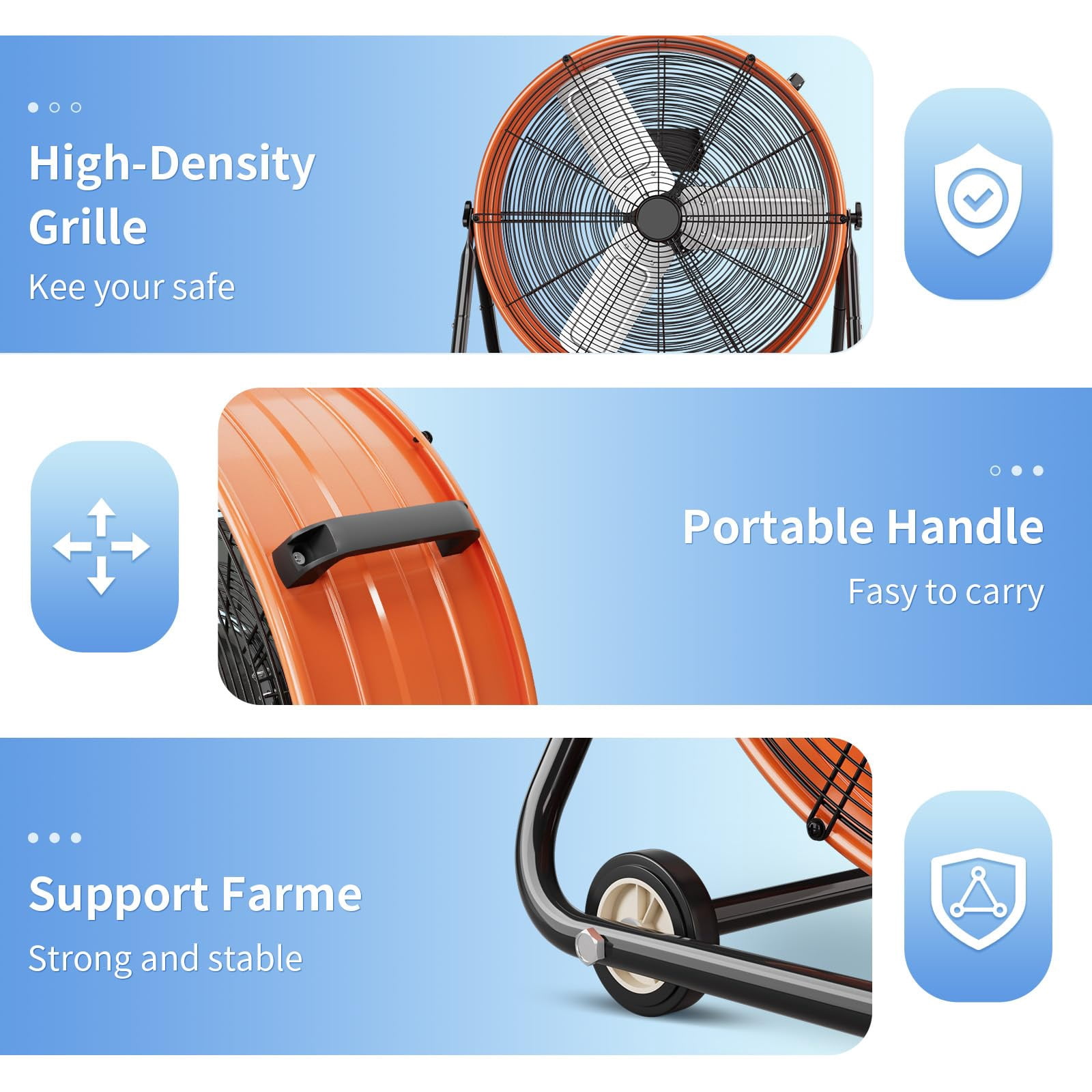 Nordic Hygge 30 in. 14000 CFM Heavy Duty 3-Speed Industrial Drum Fan with 360-Degree Tilt in Orange