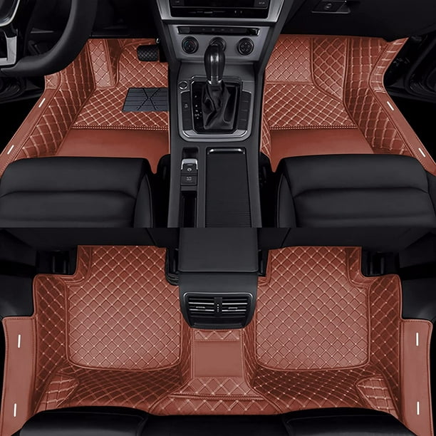 Customized Full-Covering Edging Car Floor Mats Sewing for 98% Coupe Sedan  SUV & Truck Model Comfortable and Non-Slip Luxury Diamond Leather Floor  Liner Brown 