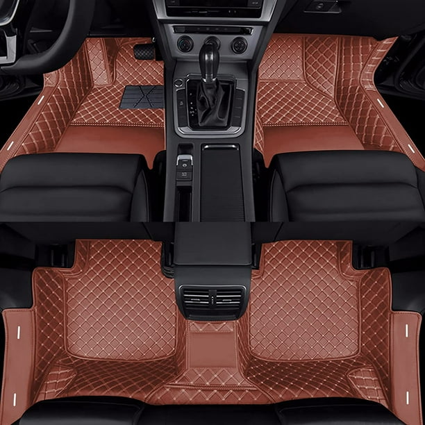 Customized Full-Covering Edging Car Floor Mats Sewing for 98% Coupe Sedan  SUV & Truck Model Comfortable and Non-Slip Luxury Diamond Leather Floor  Liner Brown 