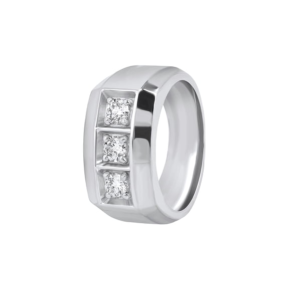 DewberryDiamonds 1/2 Ct Men's Wedding Ring Round IGI Certified Lab Grown Diamond 3 Stone Engagement Ring | 925 Silver 14K White Gold Plated Pave Set Diamond Ring (Clarity: VS, Color: FG) Size 10