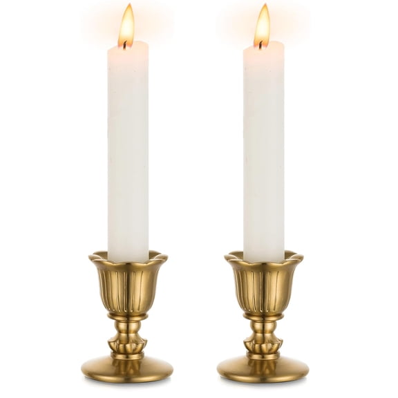 Vintage Candlestick Candle Holders Set of 2, Resin Taper Gold Candle Stick Holder Victorian Style for Table Centerpiece Wedding Reception Festive Christmas Mantel Decoration or Home Decor