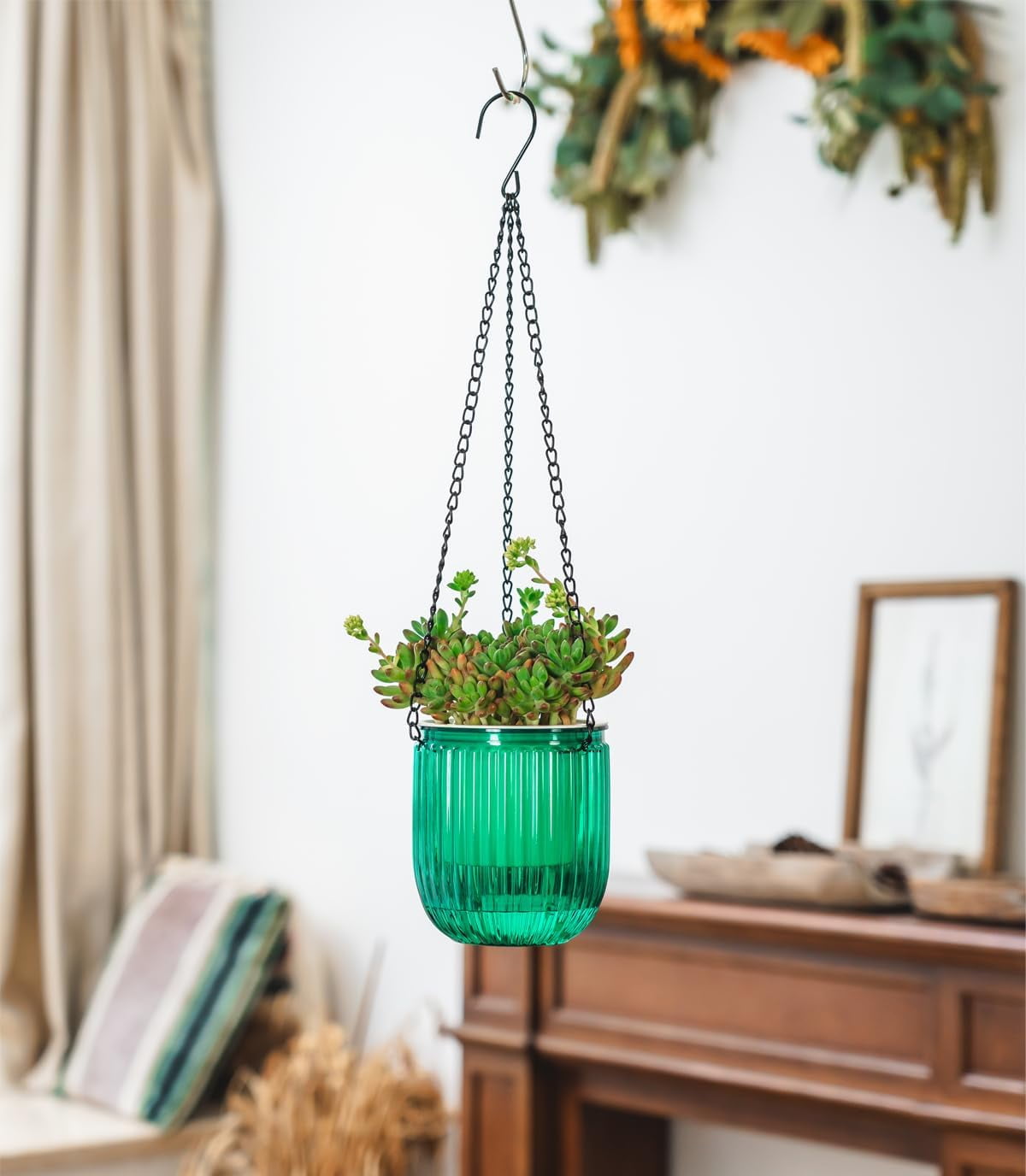 4.5 Inch 2 Pcs Self Watering Hanging Planter Indoor Plant Pots Drainage Holes, Outdoor Small Hanging Planters Flower Pot Basket, Visible Water Level, Plant Hanger Home Decor, Gardening