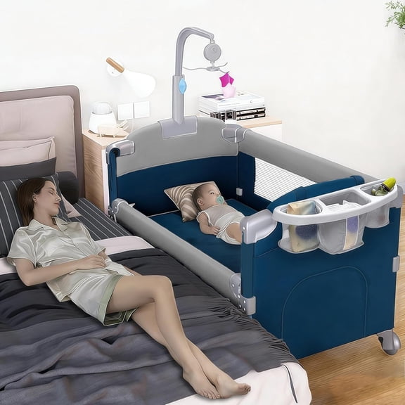 Cuna para Bebe, Cuna Colecho para Bebe Junto a La Cama con Cambiador de Pañales, Colchón, Barra de Juguetes