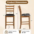 thumbnail image 3 of Costway 24” Rubber Wood Ladder Back Bar Stools Set of 2 with Upholstered Cushioned Seats Walnut and Black, 3 of 9